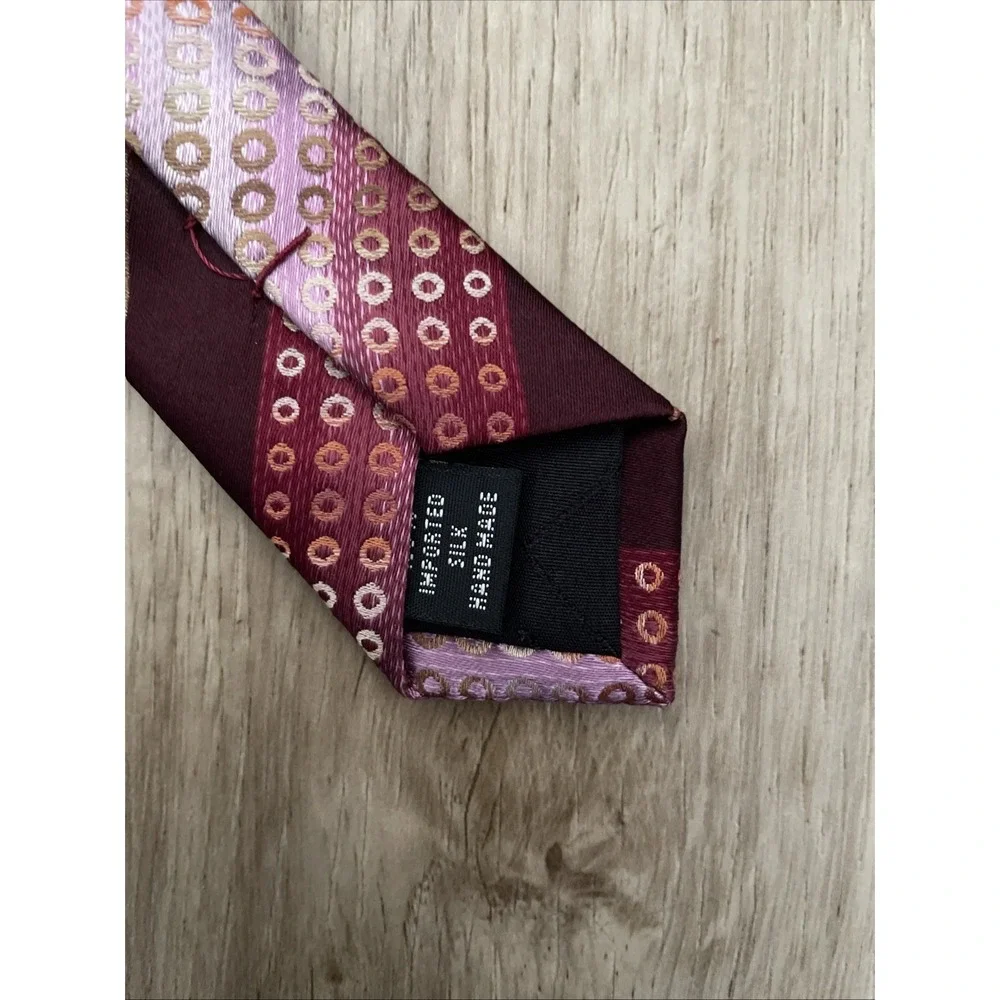 Kenneth Cole New York Mens Silk Tie Burgundy Black Pink Geometric Striped